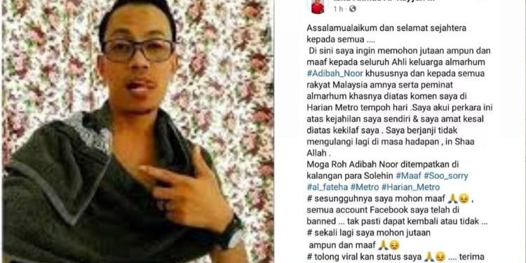 Pemuda Biadab Buat Permohonan Maaf Lepas Hina Kematian Arwah Adibah Noor